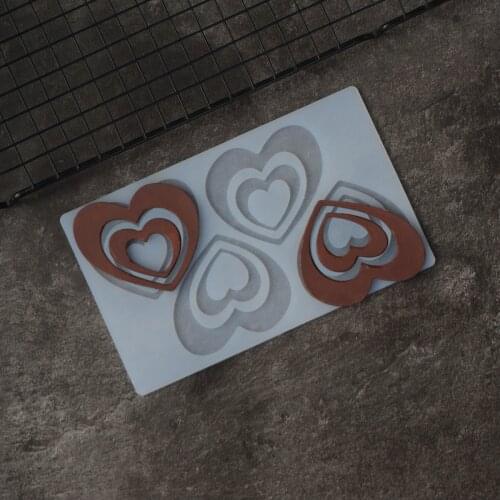 Double Heart Shape Chocolate Stencil Mold Cake Decorating Silicone Chablon DIY Hollow Out Heart Dessert Garnish