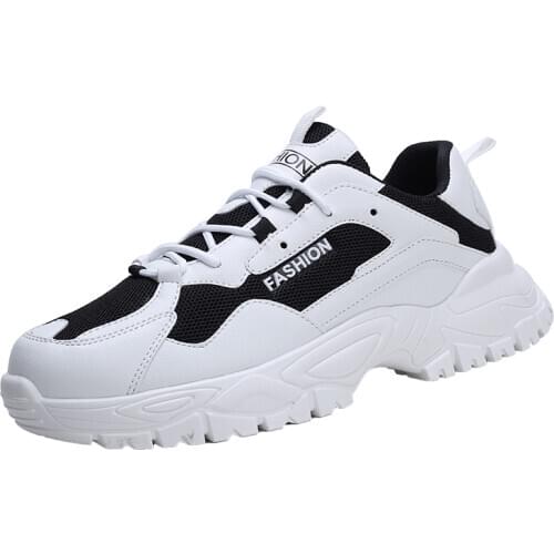 PU+Mesh Breathable Comfortable Sneakers Fashion Men Casual Shoes Summer New Trend Men Lace Up Thick Bottom Running Shoes