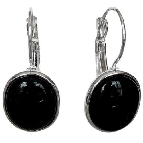 LATE TREND ELEGANT NATURAL BLACK AGATE 925 A EARRINGS 11/10"