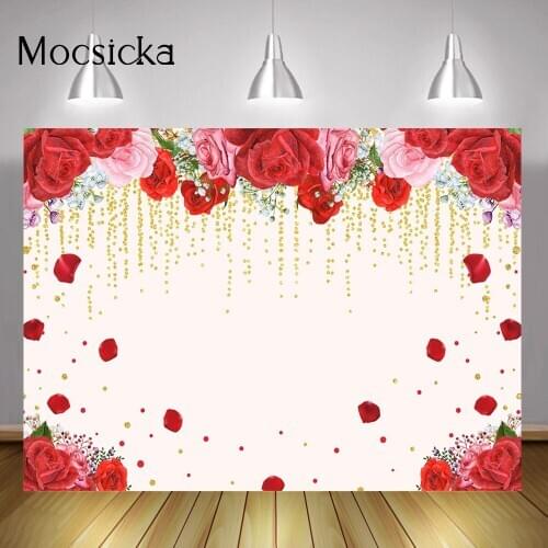 Rose Valentines Day Portrait Backdrop Golden Tassel Red Flowers Romantic Valentine Wedding Background Photo Studio Photophone