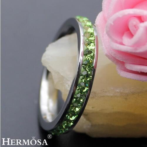 Hermosa Big Promotion Hermosa Jewelry Shiny Romantic Green Peridot Wedding Round Rings For Women Size 7# 8