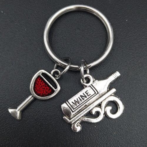 Red Wine Glass Charm Keychain DIY Jewelry GIfts for Wine Lover Wine Bottle Charm 22mm Diameter Stainless Steel Keyring