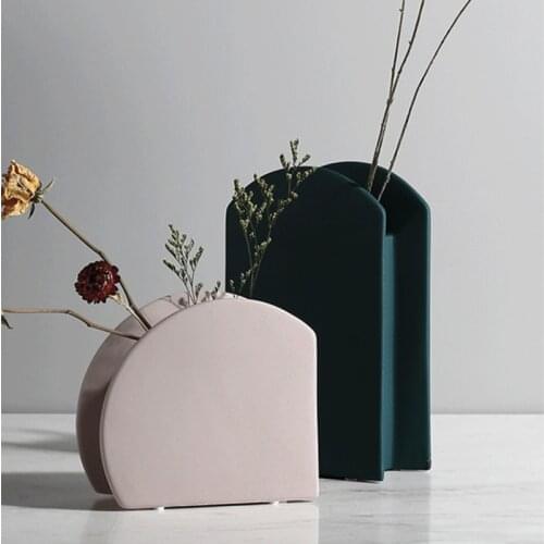 Creative Geometric Ceramic Vase Dried Flower Flower Arrangement Living Room Table Decoration Flower Vase Home Decoration Wedding