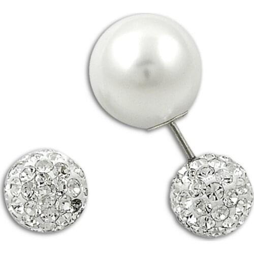 KUTAYDAN Double Sided Pearl & Cubic Zirconia Earrings 925 Sterling Silver