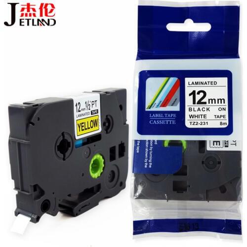 JETLAND 5pcs tze231 tz231 9mm 12mm for Brother P-touch Printer label tape tze-221 tz-221 laminated ribbons