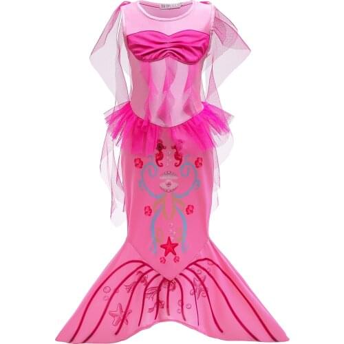 2021 Mermaid Summer Short-sleeved Princess Dress Girls Dress Cosplay Costumes for Kids Halloween Costumes