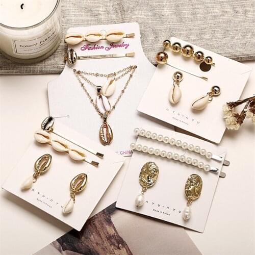 New shell hairpin Earring Set 3-piece creative Shell Necklace hairpin combination set