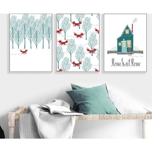 Woodland Funny Red Fox Posters Prints Forest Cartoon Animals Canvas Painting On The Wall Modern Art Pictures Kids Decoration