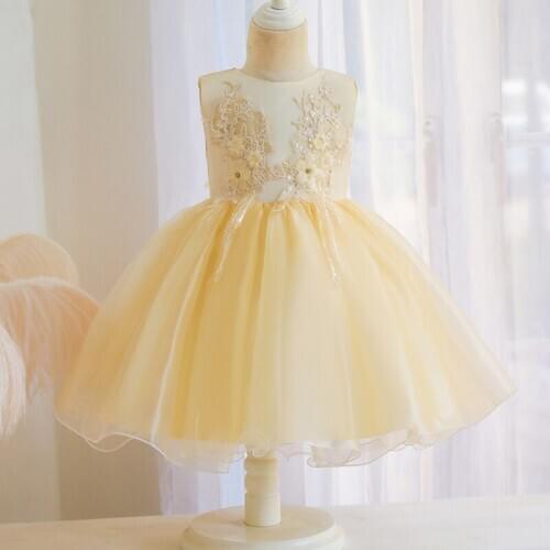 New sleeveless childrens birthday dress wedding party embroidered beaded flower girl dress baby birthday one-year-old dress