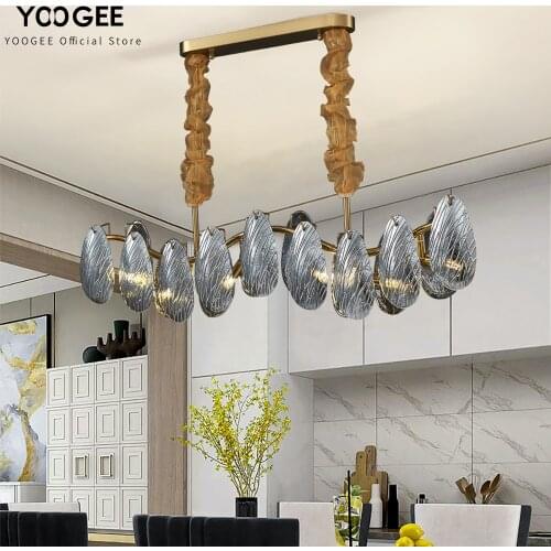 New Modern Luxury Fixture Home Decor Chandelier Kitchen Island Dining Living Room Lighting Gray Glass Gold LED Lamp