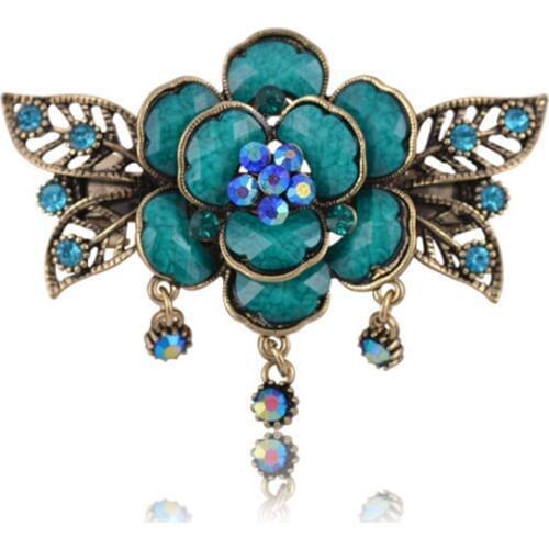 Charm Ancient Gold Headdress Flower Hair Barrettes 2018 Womens Fashion Resin Crystal Hairpin Hair Clips Female Hair Jewelry