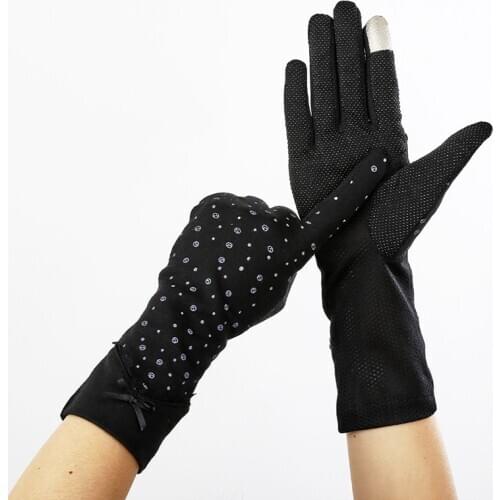New Women Mid Long Style Driving Gloves Summer Sunscreen Slip Proof Touch Screen Breathable Cotton Mitten Long 28cm