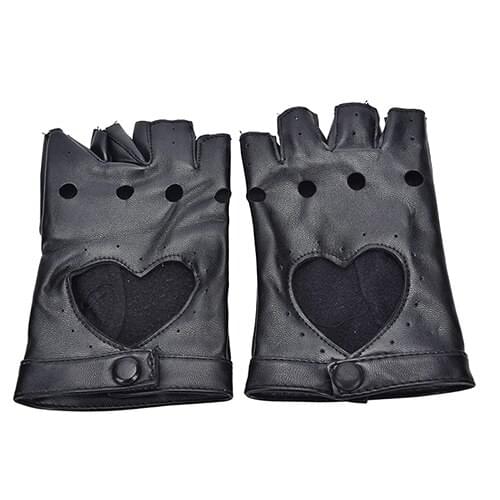 1pair Women Fashion PU Leather Black Half Finger Gloves Cool Heart Hollow Fingerless Gloves Boy Gloves For Fitness