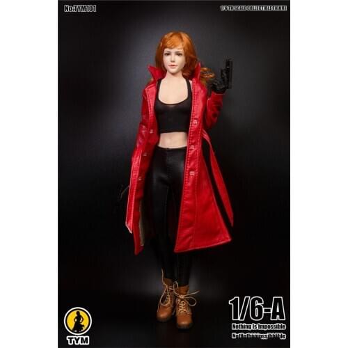 1/6 Scale Sexy Womens Long Leather Jacket Red Black Color Suitable For Big Breasts Full Set Figures Body In Stock