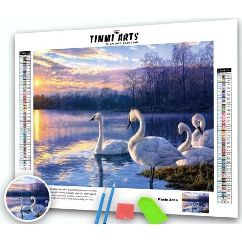 Full Round Diamond Painting Swans River 5D Diamond Embroidery Mosaic Cross Stitch Landscape Animal Home Decor Gift