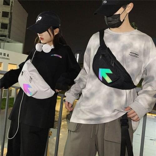 Reflective Stripe Unisex Hip Waist Pack Street Trend Fanny Pack Nylon Men Crossbody Bags Fashion Chest Bag Phone Pouch