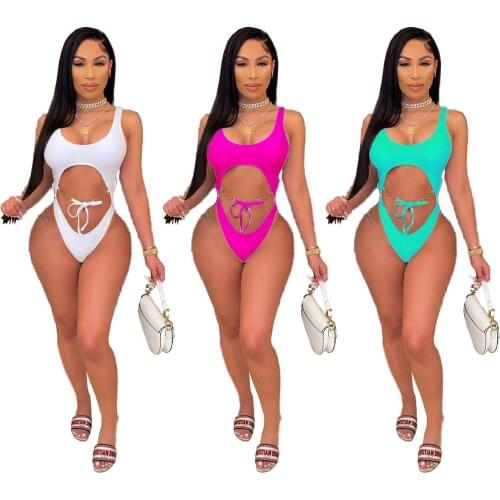 Sexy Cut out One Piece Swimsuit Tank Sleeveless Bandage Swimwear Summer Bathing Suit Hollow out Wasit Women Bikini Clothes S-3XL