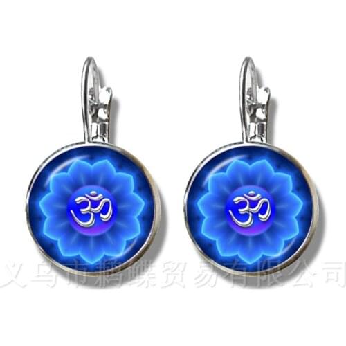 Mandala Art Picture 16MM Glass Cabochon Silver Plated Stud Earrings Sacred Geometry Yoga Om Fashion Jewelry For Women