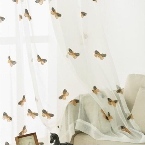 Modern Embroidered Lovely Brown Butterfly Voile Curtains for Living Room Girls Bedroom Window Treatment Custom Drapes Kitchen