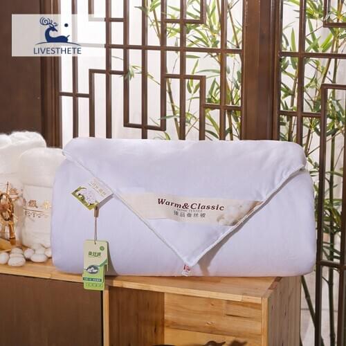 Liv-Esthete White Filling 100% Silk Duvet Comforter Double Queen King Winter Quilt Free Shipping Filling Silk Healthy Blanket