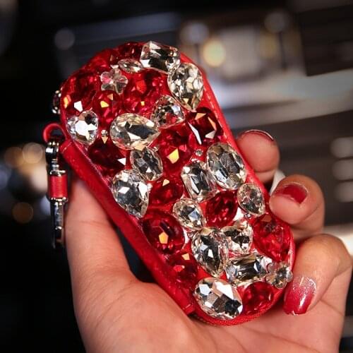 Car key bag diamond metal buckle zipper womens fashion Korean cute car key protection case