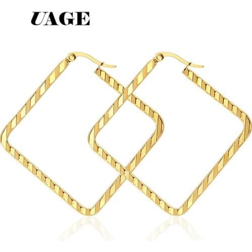 UAGE Punk Style Hyperbole Geometric Square Earrings For Women Party Jewelry Female Metal Silver Color Gold Large Hoop Earring