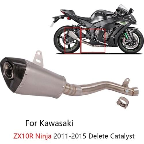 Delete Catalyst Pipe for Kawasaki Ninja ZX10R 2011-2015 Motorcycle Exhaust Pipe Mid Tube + Slip-on Muffler Escape with DB Killer