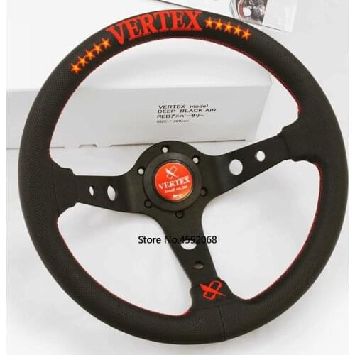 VERTEX 10 Stars 330mm jdm Racing Black Genuine Leather Drift Steering Wheel