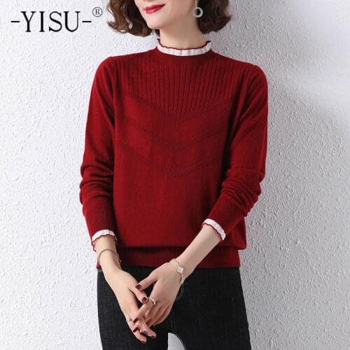 YISU 2021 Spring Women Sweater Half turtleneck Spring tops Female Solid color Long sleeve Jumper Casual Thin Knitted pullover