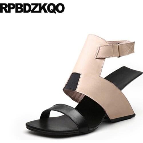 Wedge Slingback High Heels Italian Strap 2018 Size 4 34 Square Toe Ladies Handmade Genuine Leather Women Shoes Pumps Sandals
