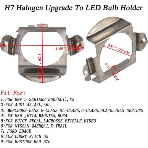 2Pcs H7 LED Headlight Bulb Base Holder Adapter Retainer Clips For BMW Audi Mercedes-Benz VW MK6 Buick Regal NISSAN QASHQAI