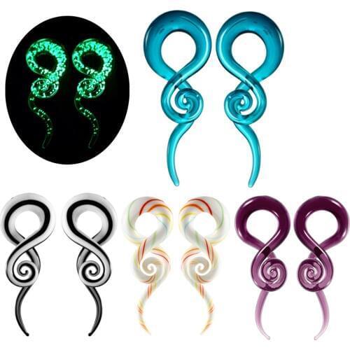 2pcs/lot Glass Ear Plugs and Tunnels Glow in the Dark Ear Spiral Taper Earring Gauges Flesh Ear Stretcher Body Jewelry Piercings