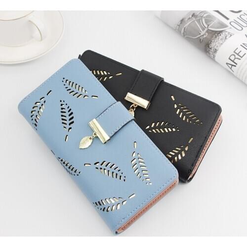 2021 new Korean version of the leaves hollow long lady zipper wallet zero wallet mobile phone bag wholesale hand bag luxury