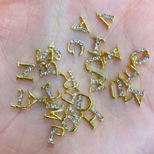 26pcs Nail Charms Letters Gold/Pink 26 Letter Charm A-Z English Letters Rhinestone Nail Charm / 26 Letter Alphabet Charm Jewelry