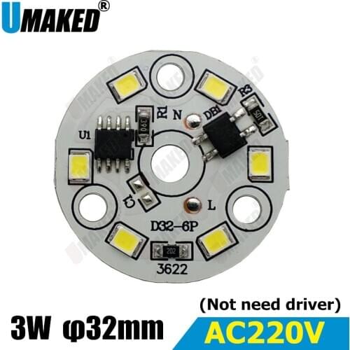 3W 32mm AC220V led pcb smd 2835 integrated IC driver,aluminum lamp plate base direct to ac220v for diy E27 B22 bulb light