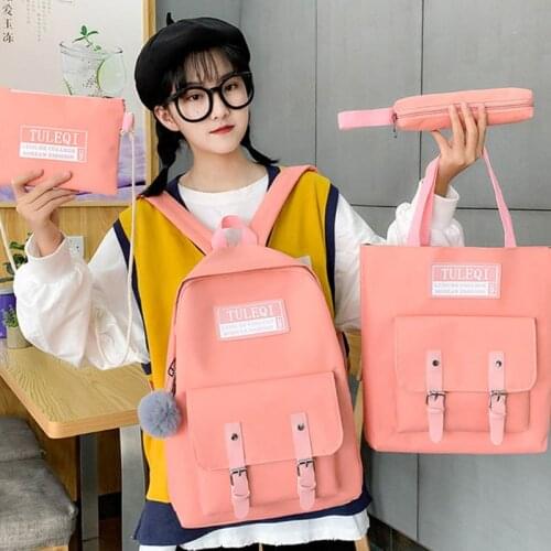 4pcs Canvas Backpack School Bookbags Daypack Handbag Shoulder Bag Pencil Case 20CA