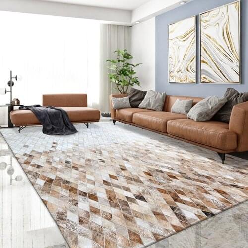 American style natural handmade cowhide patchwork rug genuine cows skin diamond plaid carpet for living room fur floor mat