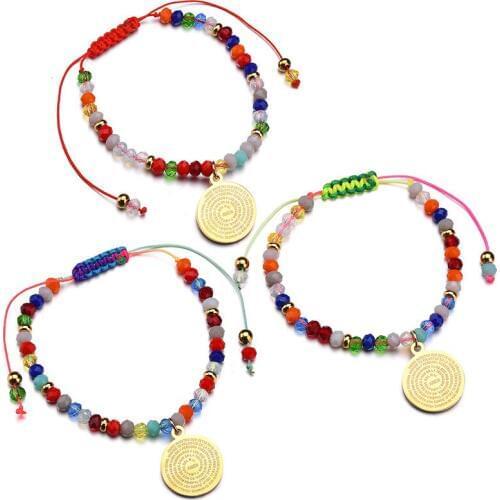 Bohemian Thread Bracelet Retro Handmade Colors Crystal Bracelet Simple Charm Bead Stainless Steel Bracelet Chain Jewelry Women