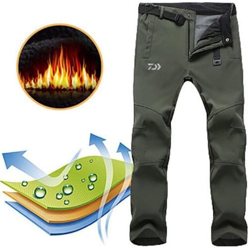Daiwa Camping Hiking Pants Winter Men Outdoor Sport Trousers Waterproof Fleece Fishing Pants Trekking Mountain Climbing Clothes