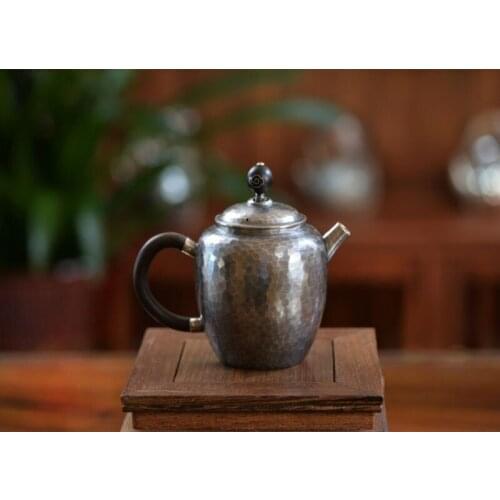 Silver pot 999 sterling silver handmade tea set Japanese retro teapot kettle home tea ceremony Kungfu tea set 180ml