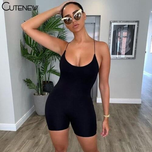 Cutenew Solid Color Skinny Sleeveless Women Sling Rompers 2021 Bar Club Bodycon Bodysuit Streetwear Sexy Jumpsuits Lady Clothing