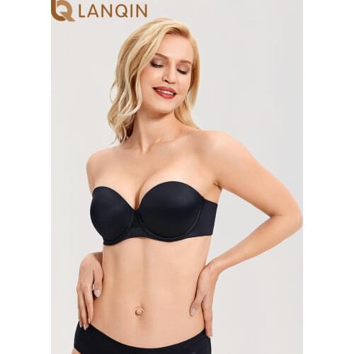 Womens Strapless Bra Molded Cup Underwire Full Coverage Bandeau Plus Size Anti-slip