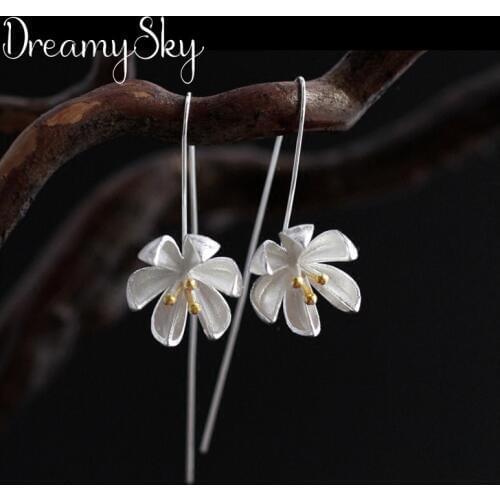 DreamySky Real Handmade Silver Color Ethnic Jewelry Fashion Lotus Flower Earrings For Women Wedding Statement Jewelry
