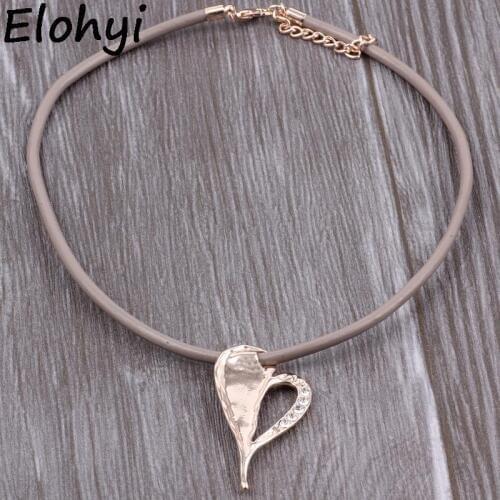 ELOYHI Novel Shaped shape Heart leather Rope Choker Necklaces Top Quality Plated For Women Trendy Neckalce&Pendants Gift