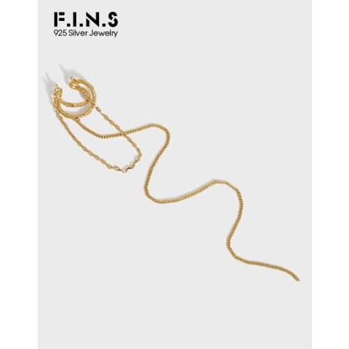 F.I.N.S 1Pc Original Design X-Shaped Line Tassel S925 Sterling Silver Ear Clip No Pierced Link Chain Hanging Catilage Earcuff