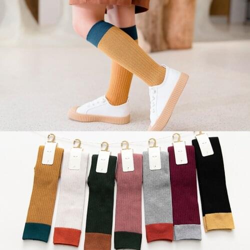 Cotton Baby Girls Long Socks Kids Socks Baby Boys Girls Patchwork Socks Toddler Kids High Knee Sport Socks Leg Warmer 1-8Y