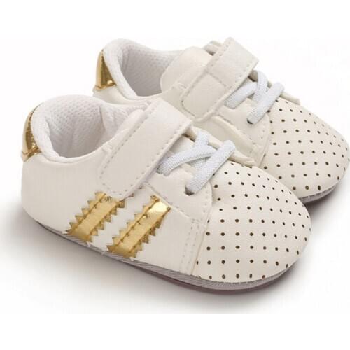 PU Leather Newborn Baby Sneakers Infant Boys Girls Striped First Walkers Kids Lace Up Soft Soles Sneakers 0-18 Months