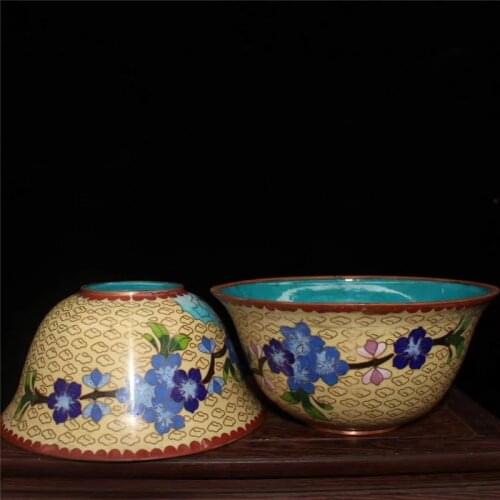Collection A Pair Porcelain Bowls Chinese Hand-made Copper Body Cloisonne Enamel Porcelain Bowls Home Furnishings Decoration
