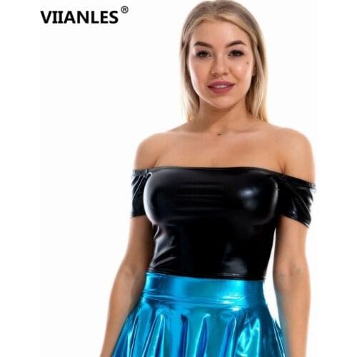 VIIANLES Fashion Women Casual Off shoulder Crop Top Slim Polyester Tank Ladies Femme Elegant Party Club Tee Streetwear Tank