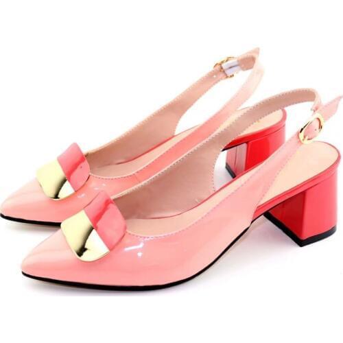 Hot sale pink women pumps with metal decoration african dress shoes for party V8106,heel 5CM